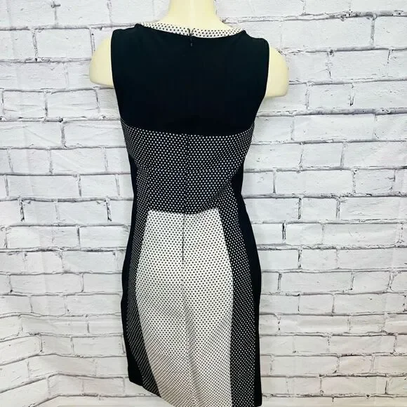 Yoana Baraschi Womens Black White Sheath Colorblock Polka Dots Midi Dress  Size 2